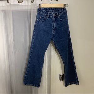 Dark-Wash Cropped Flare Jeans